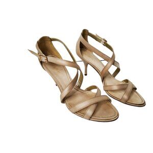Women's BCBG Nude Satin Ankle- Strap Sandal 3"  Heels  Size US 9M